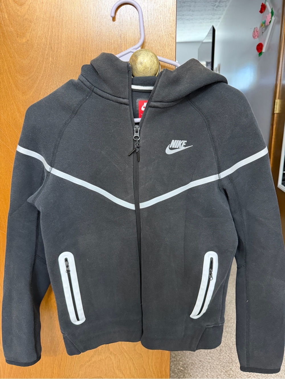 Nike Tech Black Kids Hooded Zip Jacket with Silver/White Trim